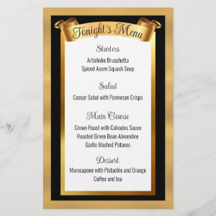 Faux gold catering wedding holiday dinner menu