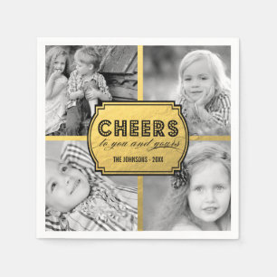 Faux Gold Cheers Collage   Holiday Photo Napkins