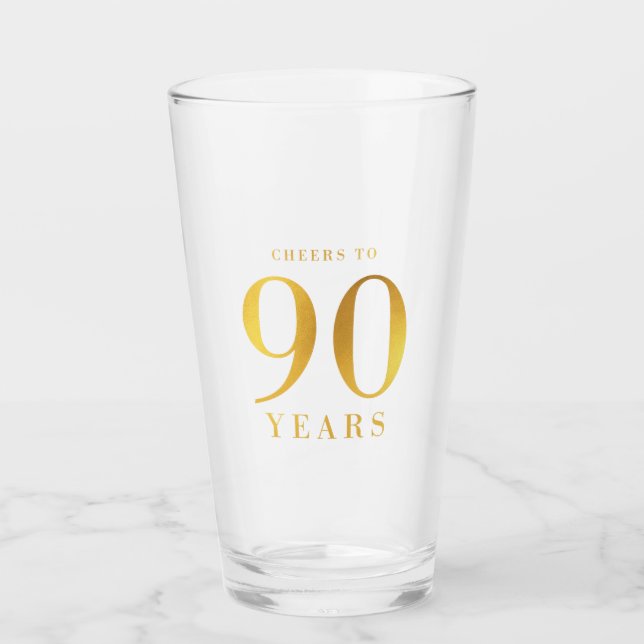 Faux Gold Cheers to 90 Years Birthday Glass (Front)