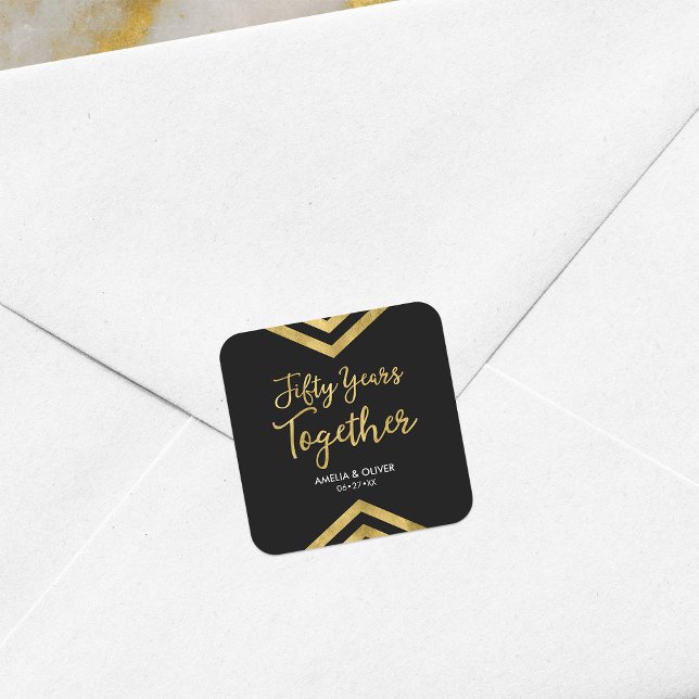 Faux Gold Chevron 50th Wedding Anniversary Party Square Sticker (Creator Uploaded)
