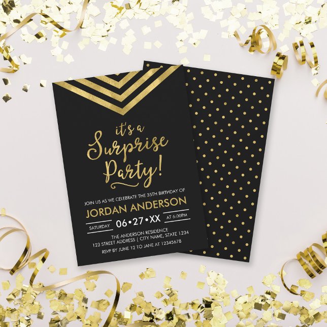 Faux Gold Chevron It's a Surprise Party Birthday Invitation (Creator Uploaded)
