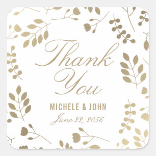 Faux Gold Chic Botanical Thank You Favour Sticker