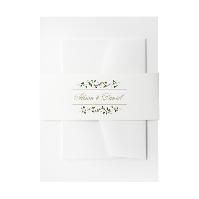 Faux Gold Christmas Holiday Holly Berry Vine Invitation Belly Band (Front Example)