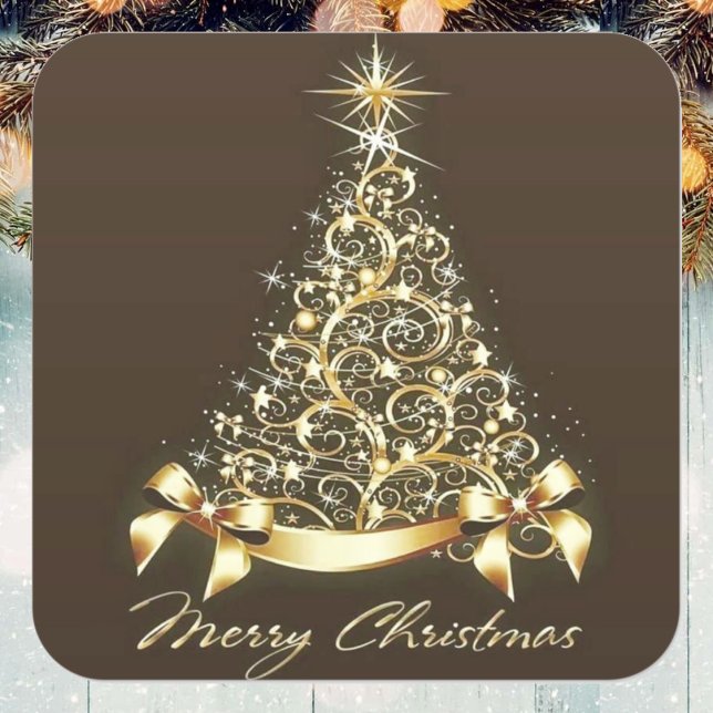Faux gold Christmas tree Square Sticker (Creator Uploaded)