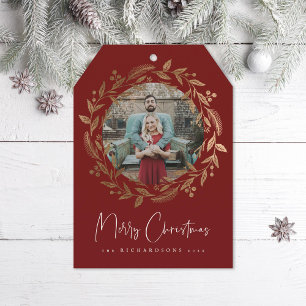 Faux Gold Christmas Wreath Holiday Photo Card