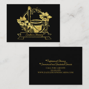 Faux Gold Cleaning Floral Broom Pail Logo Business Card