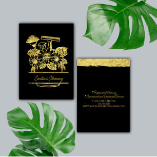 Faux Gold Cleaning Floral Script Logo Business Card
