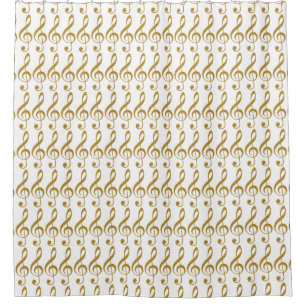 faux Gold colour Girly Music Notes Shower Curtain