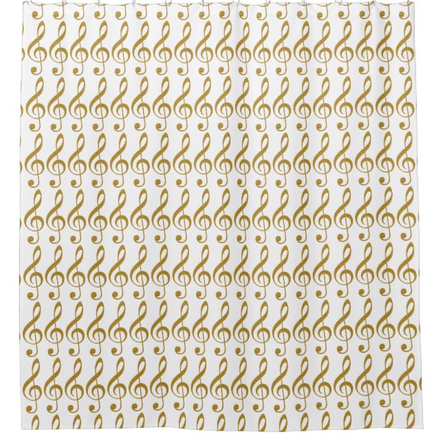 faux Gold colour Girly Music Notes Shower Curtain (Front)