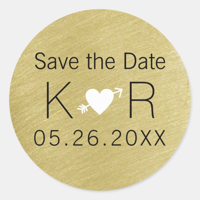faux gold-colour save the date wedding  classic round sticker (Front)