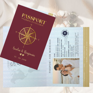 Faux Gold Compass Travel passport destination Invitation