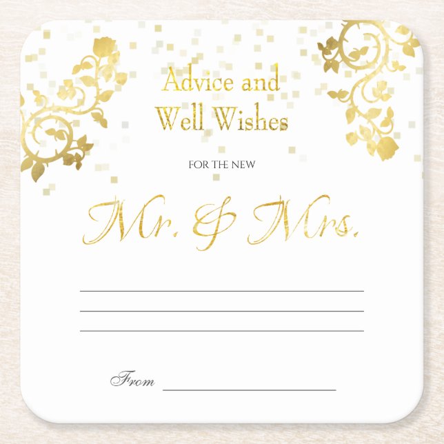 Faux, Gold Confetti, Advice and Well Wishes Square Paper Coaster (Front)