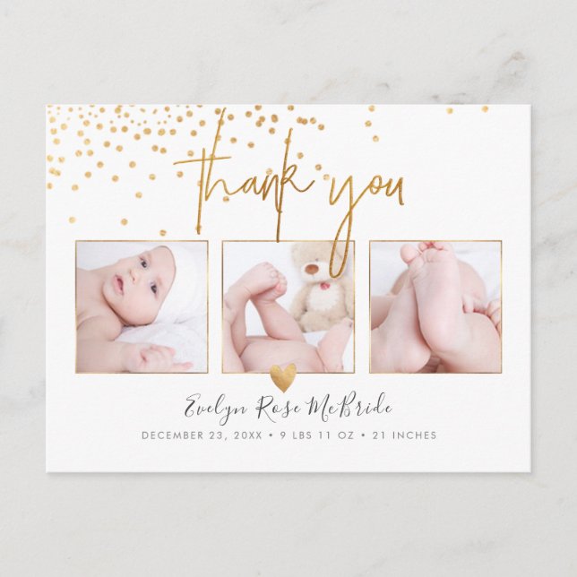 Faux Gold Confetti Chic Signature Script Thank You Postcard (Front)