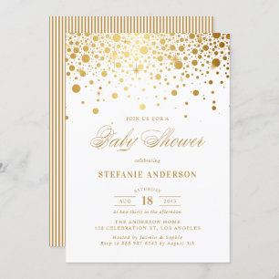 Faux Gold Confetti Dots Baby Shower Invitation