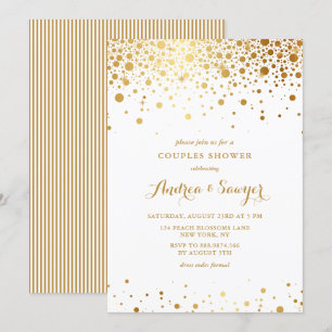 Faux Gold Confetti Dots Couples Shower Invitation