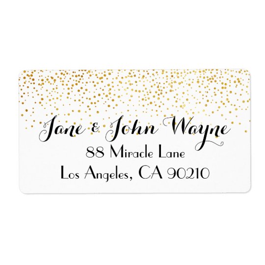 Faux Gold Confetti Dots Wedding Return Address Shipping Label
