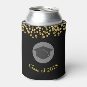 Faux Gold Confetti & Graduation Cap Class of 20xx Can Cooler