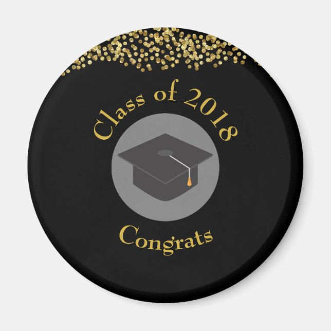 Faux Gold Confetti & Graduation Cap Class of 20xx Magnet (Front)