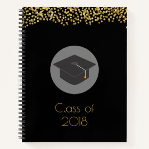 Faux Gold Confetti & Graduation Cap Class of 20xx Notebook