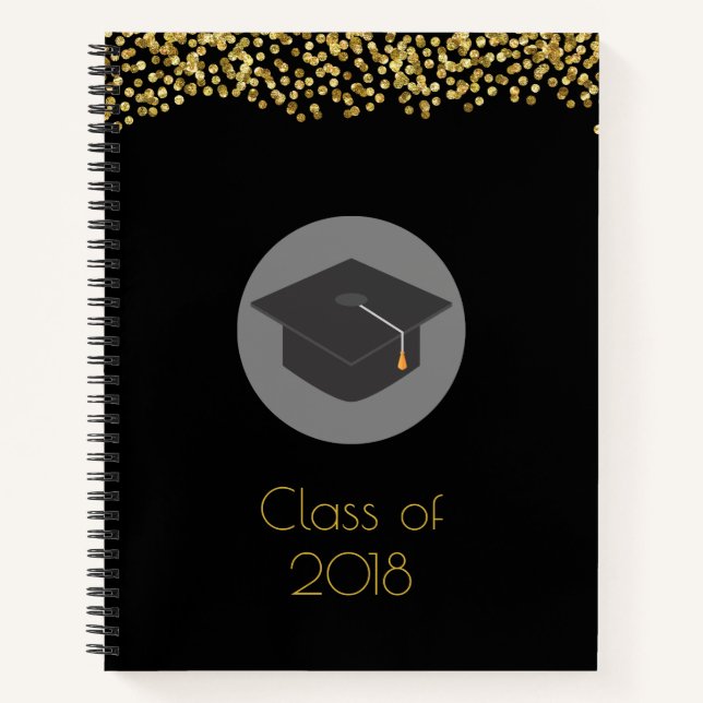 Faux Gold Confetti & Graduation Cap Class of 20xx Notebook (Front)