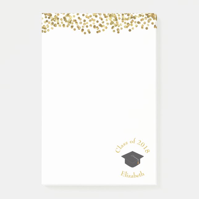 Faux Gold Confetti & Graduation Cap Class of 20xx Post-it Notes (Front)