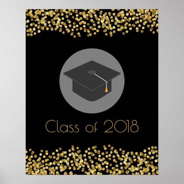 Faux Gold Confetti & Graduation Cap Class of 20xx Poster (Front)