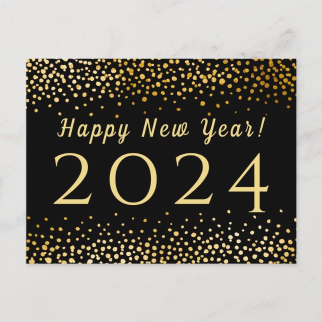 Faux Gold Confetti Happy New Year 2024 Holiday Postcard (Front)