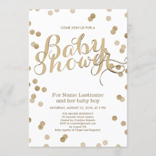 Faux Gold Confetti Modern Baby Shower Invitation