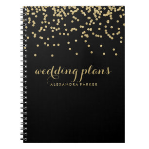 Faux Gold Confetti on Black   Any Subject Spiral Notebook