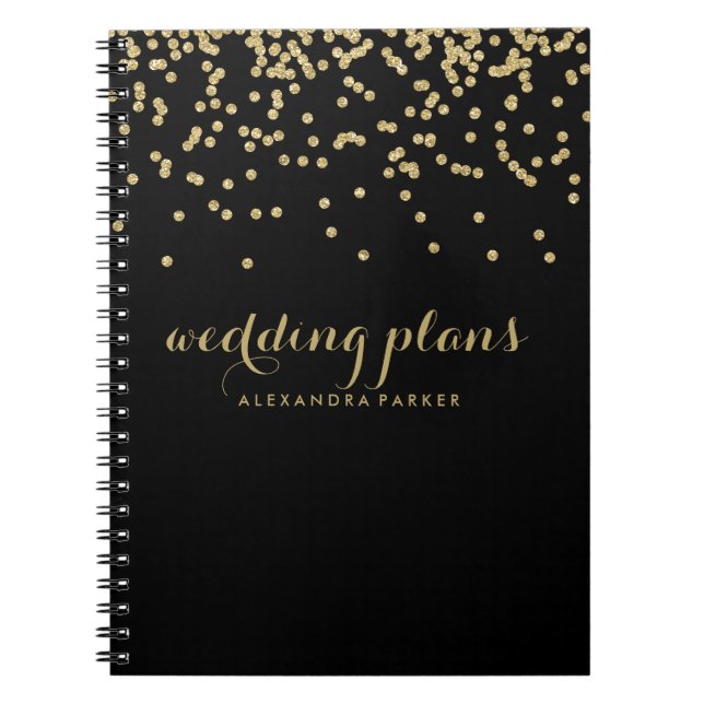Faux Gold Confetti on Black | Any Subject Spiral Notebook (Front)
