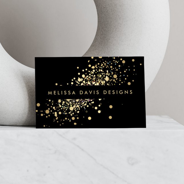 Faux Gold Confetti on Black Modern Business Card (Creator Uploaded)