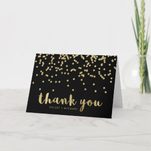 Faux Gold Confetti on Black Thank You Card