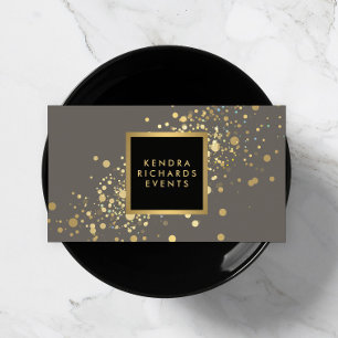 Faux Gold Confetti on Modern Grey Business Card