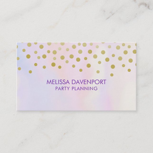 Faux Gold Confetti on Purple Watercolor Business Card (Front)