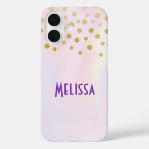 Faux Gold Confetti on Purple Watercolor iPhone 16 Case