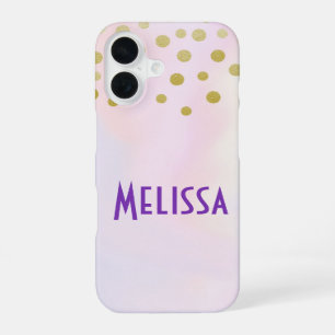 Faux Gold Confetti on Purple Watercolor iPhone 16 Case
