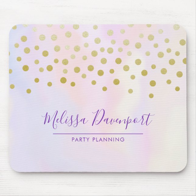 Faux Gold Confetti on Purple Watercolor Mouse Pad (Front)