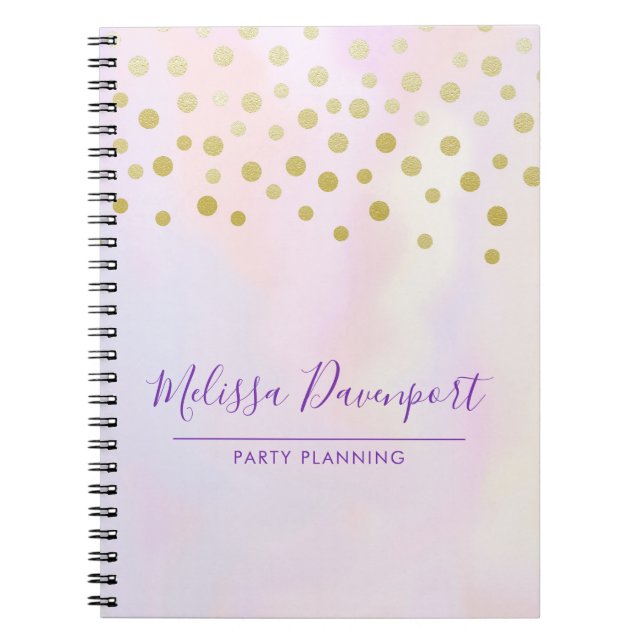 Faux Gold Confetti on Purple Watercolor Notebook (Front)