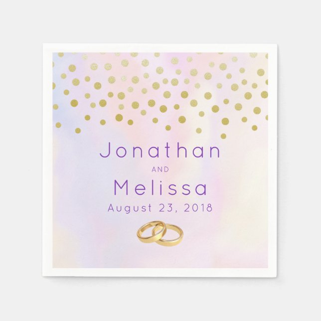 Faux Gold Confetti on Purple Watercolor Wedding Napkin (Front)