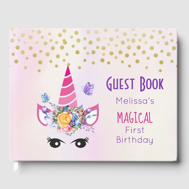 Faux Gold Confetti on Purple Watercolor WeddingTre Guest Book (Front)