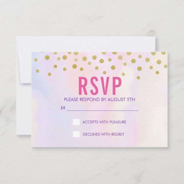 Faux Gold Confetti on Purple Watercolort RSVP Card (Front)