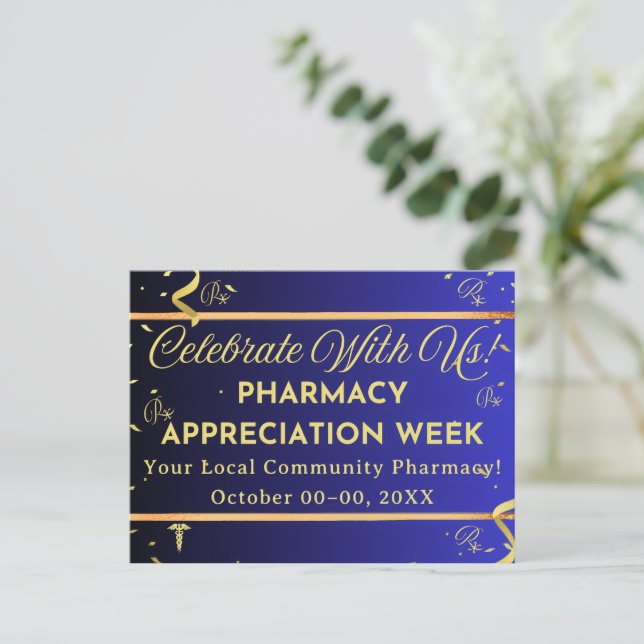 Faux Gold Confetti Pharmacy Appreciation Postcard (Standing Front)