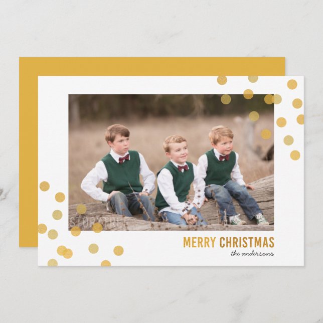 Faux Gold Confetti Photo Merry Christmas Card (Front/Back)