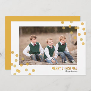 Faux Gold Confetti Photo Merry Christmas Card