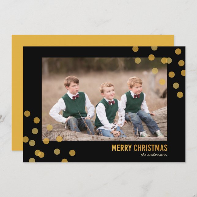 Faux Gold Confetti Photo Merry Christmas Card (Front/Back)
