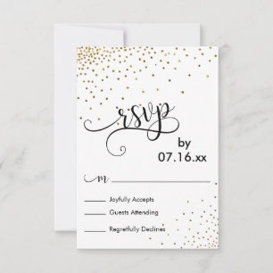 Faux Gold Confetti Script Typography RSVP Card