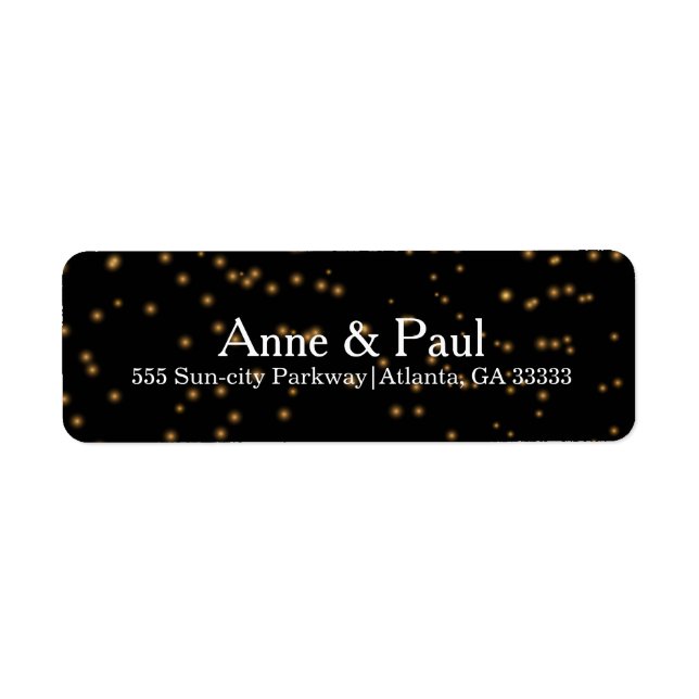 Faux Gold Confetti Stars on Black Modern Label (Front)