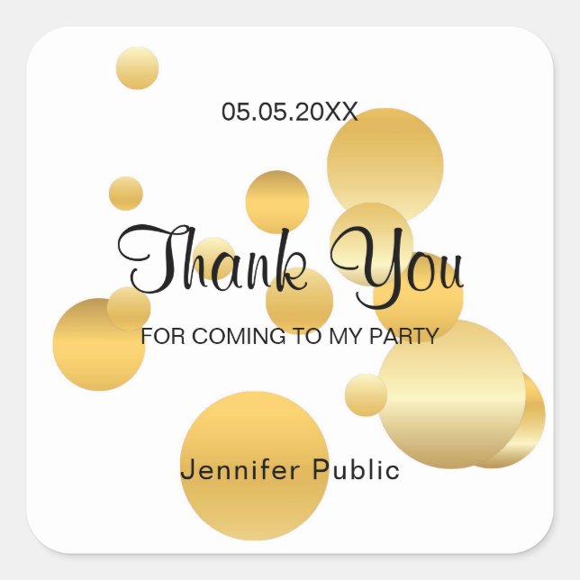 Faux Gold Confetti Thank You Script Template Square Sticker (Front)
