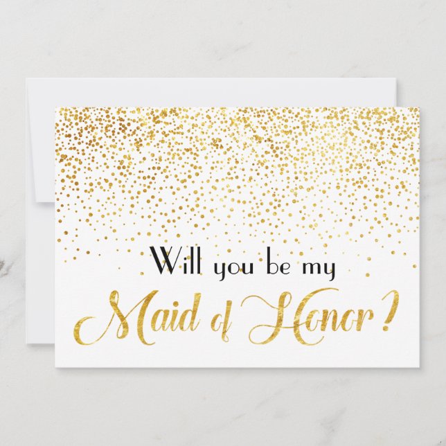 Faux Gold Confetti Will you be My Maid of Honour Invitation (Front)