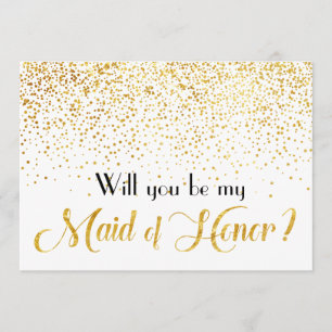 Faux Gold Confetti Will you be My Maid of Honour Invitation